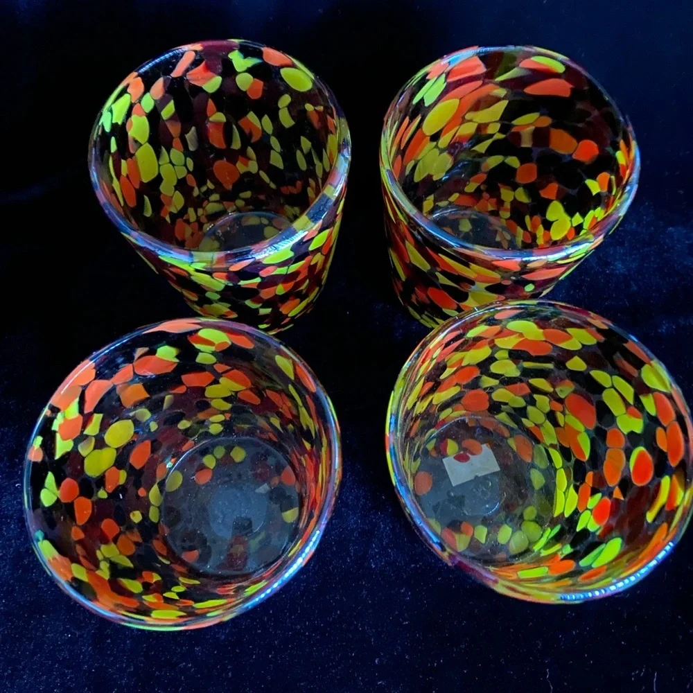 Bright Confetti Handblown Rocks Glass Recycled Glasses Set of 4
